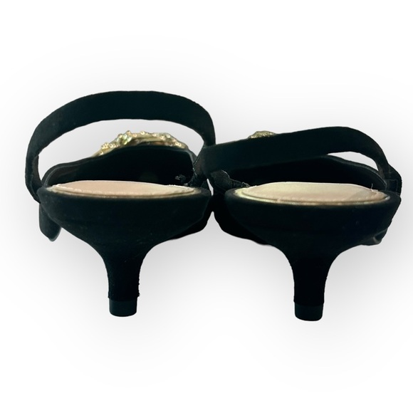 NWOT Zara Black Suede Pointy Toe Slingback Kitten Heels With Gold Chain - Picture 4 of 13